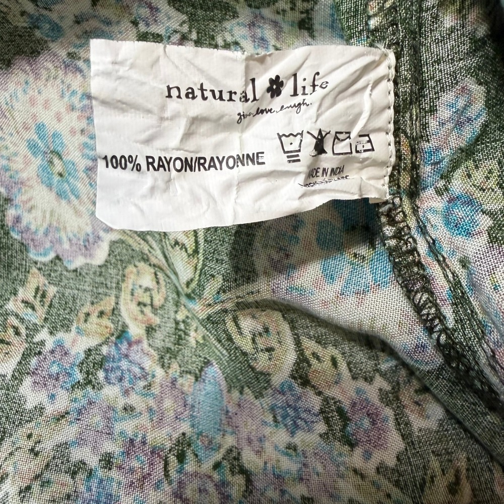NATURAL LIFE Boho Paisley Rayon Midi Dress Olive Green Floral Tassel NWT Medium - Picture 4 of 10